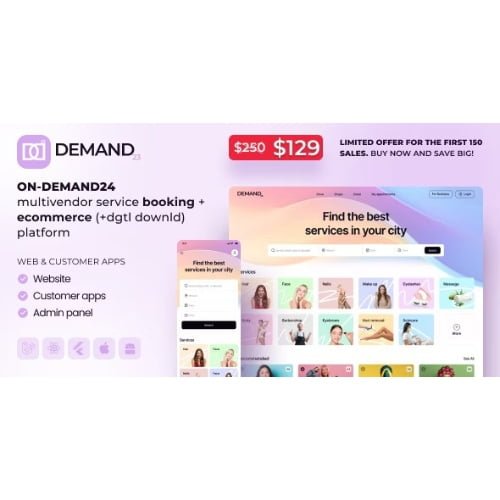 On Demand24 Multivendor Service Booking eCommerce dgtl downld platform cust web mob admin
