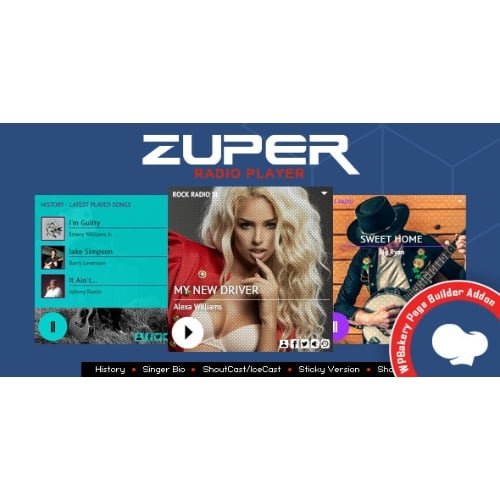 Zuper Shoutcast and Icecast Radio Player With History Addon For for WPBakery Page Builder