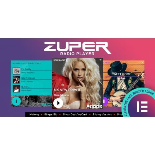 Zuper Shoutcast and Icecast Radio Player With History Elementor Widget Addon