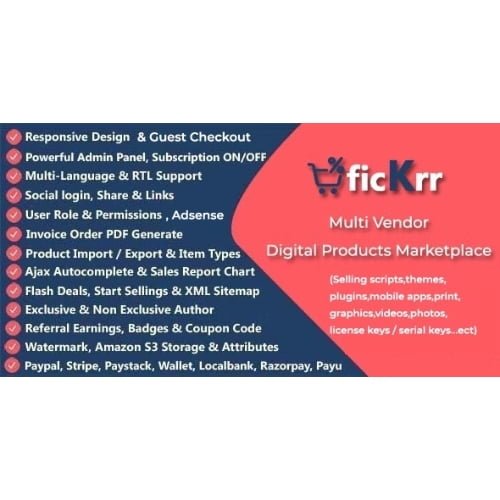 ficKrr Multi Vendor Digital Products Marketplace With Subscription Nulled